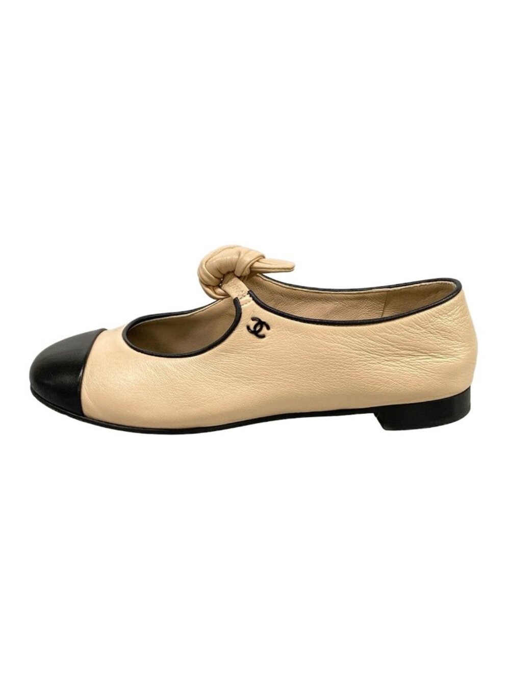 Chanel Shoes C Mary Jane Beige Black Lambskin 35.5